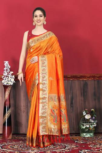 Soft Slub Silk Blend Saree With Beautiful Zari  & Meenakari Weaving Pallu With Zari Weawing Border