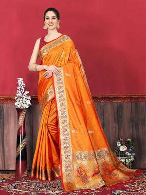 Soft Slub Silk Blend Saree With Beautiful Zari  & Meenakari Weaving Pallu With Zari Weawing Border 2