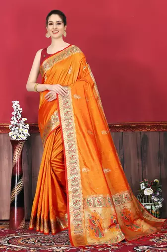Soft Slub Silk Blend Saree With Beautiful Zari  & Meenakari Weaving Pallu With Zari Weawing Border