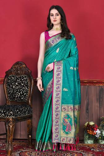 Soft Slub Silk Blend Saree With Beautiful Zari  & Meenakari Weaving Pallu With Zari Weawing Border