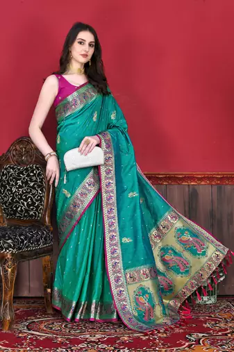 Soft Slub Silk Blend Saree With Beautiful Zari  & Meenakari Weaving Pallu With Zari Weawing Border