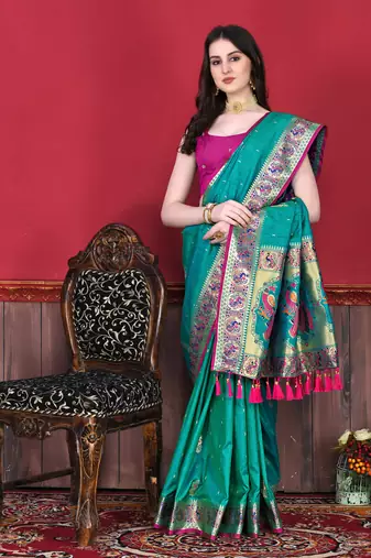 Soft Slub Silk Blend Saree With Beautiful Zari  & Meenakari Weaving Pallu With Zari Weawing Border