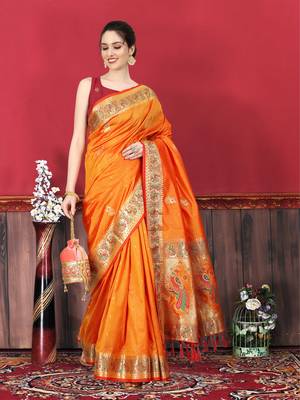 Soft Slub Silk Blend Saree With Beautiful Zari  & Meenakari Weaving Pallu With Zari Weawing Border 4