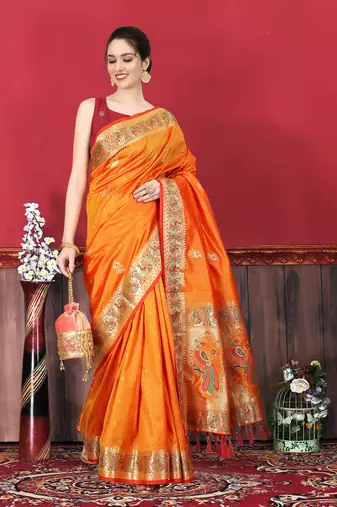 Soft Slub Silk Blend Saree With Beautiful Zari  & Meenakari Weaving Pallu With Zari Weawing Border