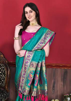 Soft Slub Silk Blend Saree With Beautiful Zari  & Meenakari Weaving Pallu With Zari Weawing Border 4