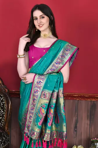 Soft Slub Silk Blend Saree With Beautiful Zari  & Meenakari Weaving Pallu With Zari Weawing Border