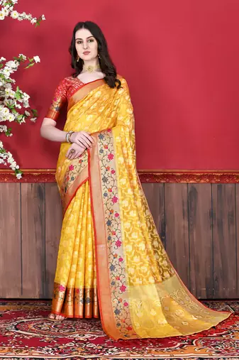 Soft Cotton Silk Saree With Beautiful Zari  & Meenakari Weaving Pallu With Zari Weawing Border