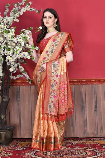 Soft Cotton Silk Saree With Beautiful Zari  & Meenakari Weaving Pallu With Zari Weawing Border