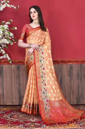Soft Cotton Silk Saree With Beautiful Zari  & Meenakari Weaving Pallu With Zari Weawing Border