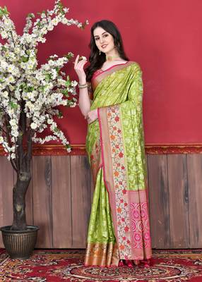 Soft Cotton Silk Saree With Beautiful Zari  & Meenakari Weaving Pallu With Zari Weawing Border 1