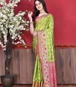 Soft Cotton Silk Saree With Beautiful Zari  & Meenakari Weaving Pallu With Zari Weawing Border