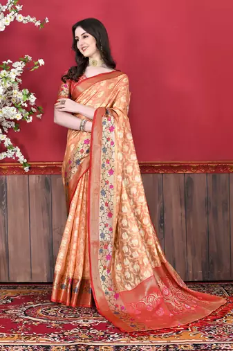 Soft Cotton Silk Saree With Beautiful Zari  & Meenakari Weaving Pallu With Zari Weawing Border