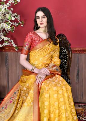 Soft Cotton Silk Saree With Beautiful Zari  & Meenakari Weaving Pallu With Zari Weawing Border 4