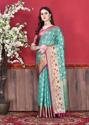 Soft Cotton Silk Saree With Beautiful Zari  & Meenakari Weaving Pallu With Zari Weawing Border 1