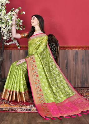 Soft Cotton Silk Saree With Beautiful Zari  & Meenakari Weaving Pallu With Zari Weawing Border 3