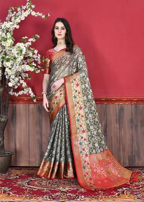 Soft Cotton Silk Saree With Beautiful Zari  & Meenakari Weaving Pallu With Zari Weawing Border 1