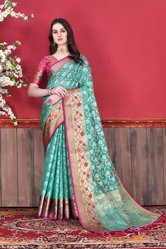 Soft Cotton Silk Saree With Beautiful Zari  & Meenakari Weaving Pallu With Zari Weawing Border