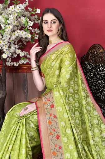 Soft Cotton Silk Saree With Beautiful Zari  & Meenakari Weaving Pallu With Zari Weawing Border