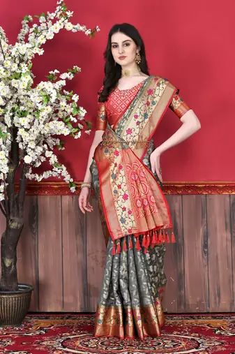 Soft Cotton Silk Saree With Beautiful Zari  & Meenakari Weaving Pallu With Zari Weawing Border