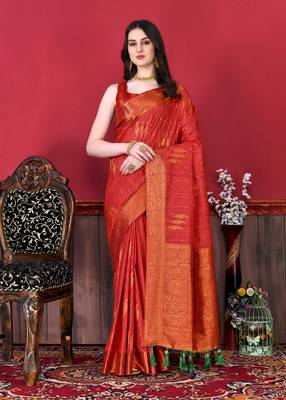 Soft Katan Silk Blend Saree With Beautiful Copper Zari  Weaving Pallu With Zari Weawing Border 1