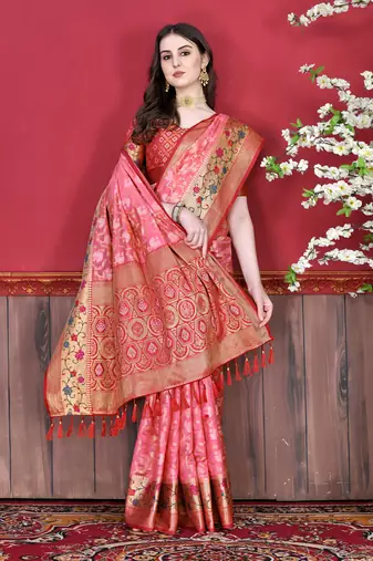 Soft Cotton Silk Saree With Beautiful Zari  & Meenakari Weaving Pallu With Zari Weawing Border