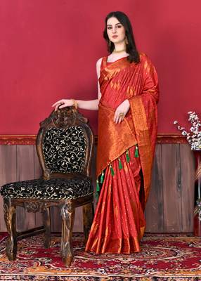 Soft Katan Silk Blend Saree With Beautiful Copper Zari  Weaving Pallu With Zari Weawing Border 2