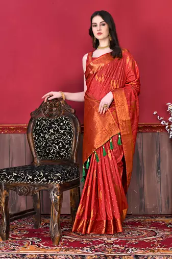 Soft Katan Silk Blend Saree With Beautiful Copper Zari  Weaving Pallu With Zari Weawing Border