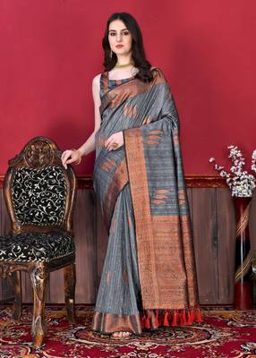 Soft Katan Silk Blend Saree With Beautiful Copper Zari  Weaving Pallu With Zari Weawing Border 1