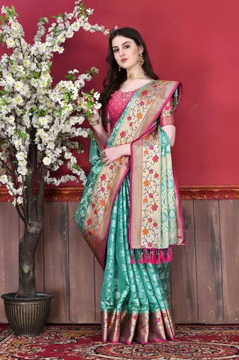 Soft Cotton Silk Saree With Beautiful Zari  & Meenakari Weaving Pallu With Zari Weawing Border