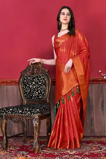 Soft Katan Silk Blend Saree With Beautiful Copper Zari  Weaving Pallu With Zari Weawing Border
