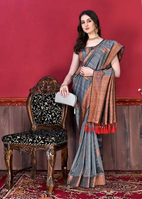 Soft Katan Silk Blend Saree With Beautiful Copper Zari  Weaving Pallu With Zari Weawing Border 2