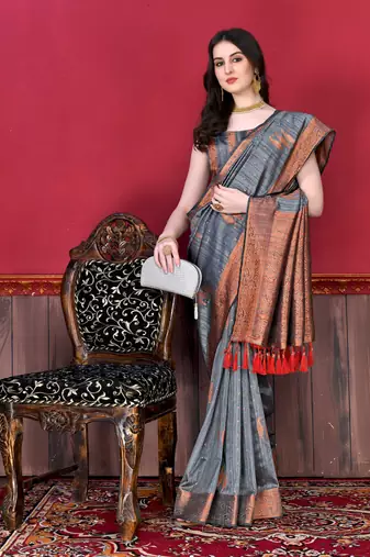 Soft Katan Silk Blend Saree With Beautiful Copper Zari  Weaving Pallu With Zari Weawing Border