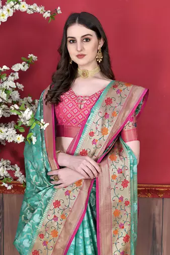 Soft Cotton Silk Saree With Beautiful Zari  & Meenakari Weaving Pallu With Zari Weawing Border