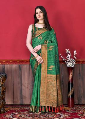 Soft Katan Silk Blend Saree With Beautiful Copper Zari  Weaving Pallu With Zari Weawing Border 1