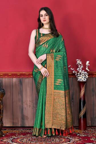 Soft Katan Silk Blend Saree With Beautiful Copper Zari  Weaving Pallu With Zari Weawing Border