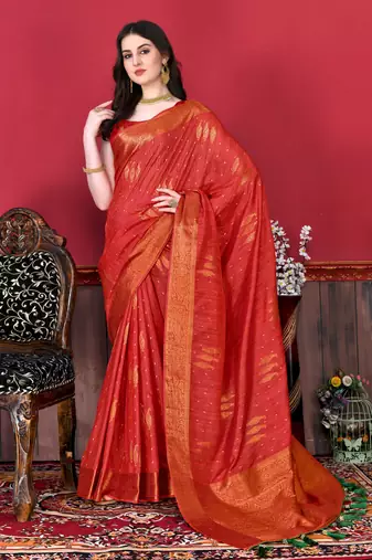 Soft Katan Silk Blend Saree With Beautiful Copper Zari  Weaving Pallu With Zari Weawing Border
