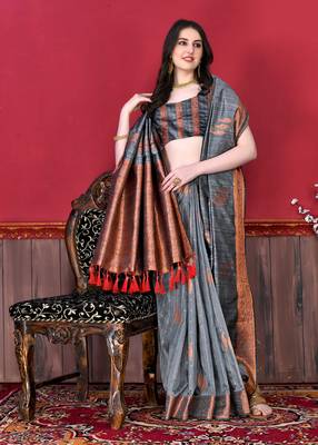 Soft Katan Silk Blend Saree With Beautiful Copper Zari  Weaving Pallu With Zari Weawing Border 3