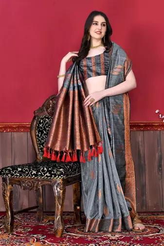 Soft Katan Silk Blend Saree With Beautiful Copper Zari  Weaving Pallu With Zari Weawing Border