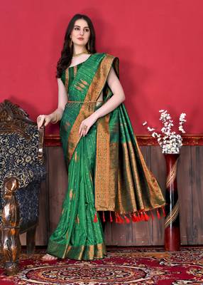 Soft Katan Silk Blend Saree With Beautiful Copper Zari  Weaving Pallu With Zari Weawing Border 2