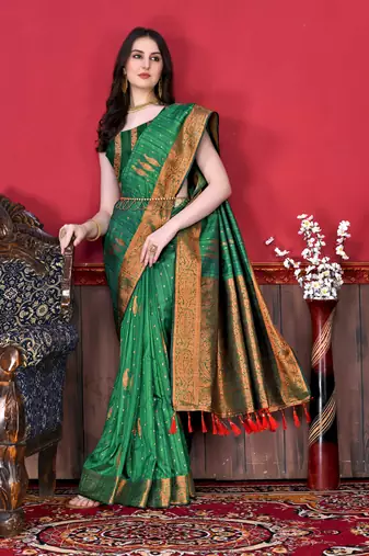 Soft Katan Silk Blend Saree With Beautiful Copper Zari  Weaving Pallu With Zari Weawing Border