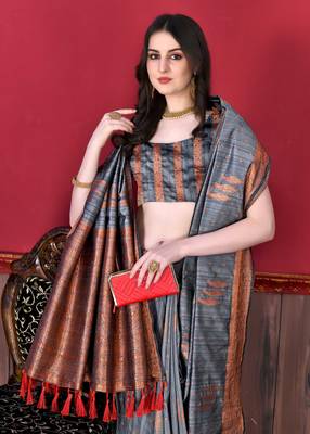 Soft Katan Silk Blend Saree With Beautiful Copper Zari  Weaving Pallu With Zari Weawing Border 4