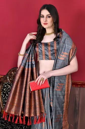 Soft Katan Silk Blend Saree With Beautiful Copper Zari  Weaving Pallu With Zari Weawing Border