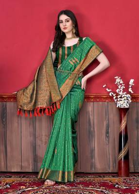 Soft Katan Silk Blend Saree With Beautiful Copper Zari  Weaving Pallu With Zari Weawing Border 3