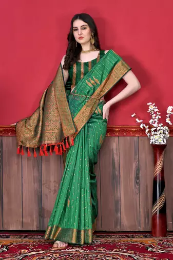 Soft Katan Silk Blend Saree With Beautiful Copper Zari  Weaving Pallu With Zari Weawing Border