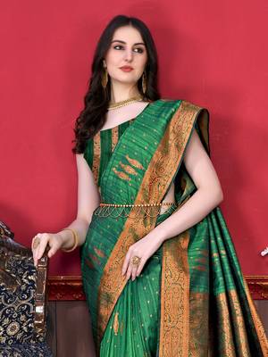 Soft Katan Silk Blend Saree With Beautiful Copper Zari  Weaving Pallu With Zari Weawing Border 4