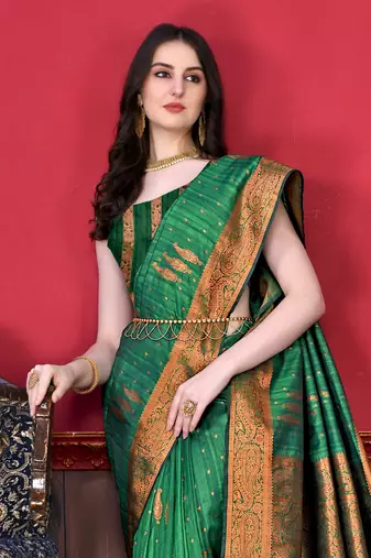Soft Katan Silk Blend Saree With Beautiful Copper Zari  Weaving Pallu With Zari Weawing Border