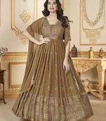 Coffee foil printed faux georgette stitched anarkali suit