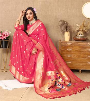 Pink Soft Paithani Silk Woven Design Rich Zari Meenakari Weaving Saree 4