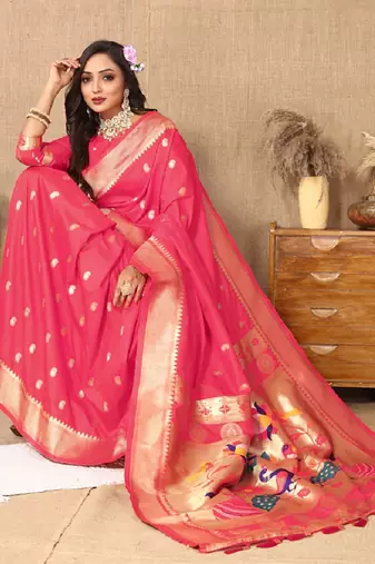 Pink Soft Paithani Silk Woven Design Rich Zari Meenakari Weaving Saree