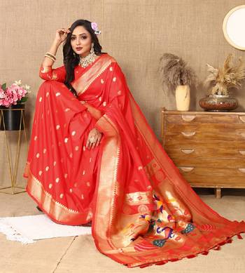 Red Soft Paithani Silk Woven Design Rich Zari Meenakari Weaving Saree 4